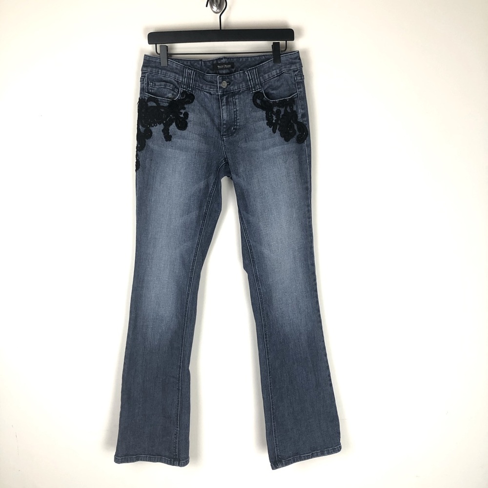 WHBM | Beaded Black Lace Embroidered Jeans